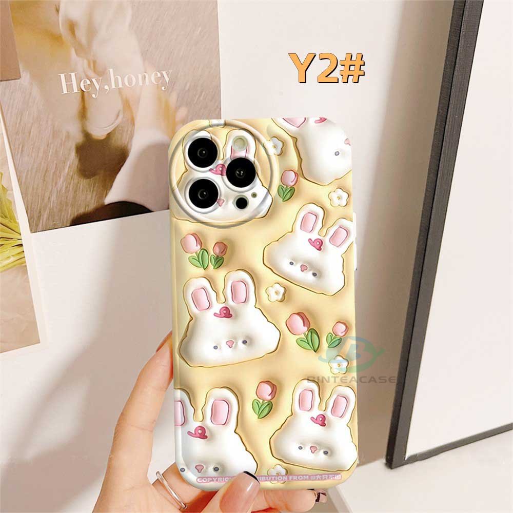 Casing hp Oppo A77S A57 A16 A16K A16S A54S A17 A5S A12 A3S A12E A92 A52 F1S A53 A33 A31 A9 A5 A15 A15S A54 F9 C1 A11K Cute Flower Rabbit Silicone Airbag Case Binteacase