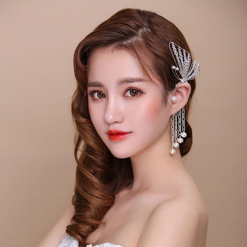 1pcs Anting Cuff Kupu-Kupu Dengan Rumbai Mutiara/Anting Wanita Fashion