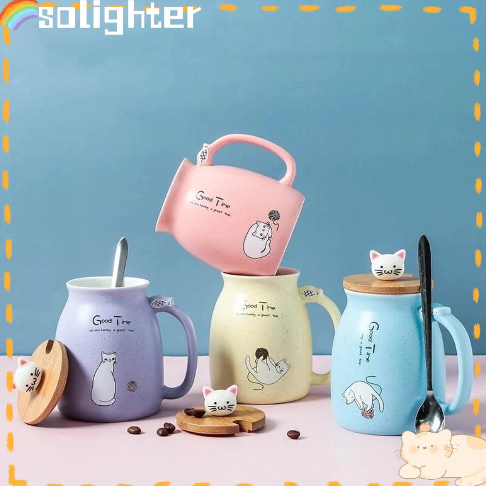 Solighter 420ML Mug Keramik Kopi Kitten Anak Kreatif Warna Kucing Cangkir Tahan Panas