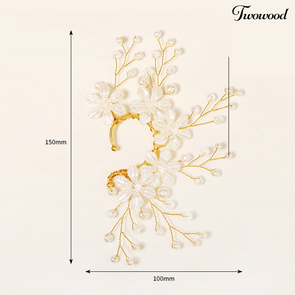 Twowood Manset Telinga Buatan Tangan Mutiara Imitasi Tanpa Tindik Tunggal Kiri Pengantin Temperamen Peri Bunga Berlian Imitasi Telinga Tulang Klip Perhiasan Aksesori