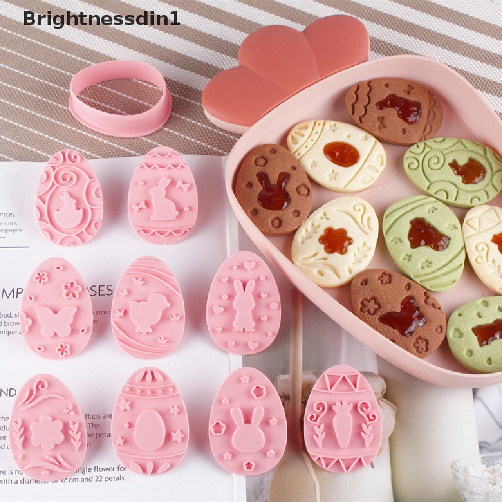 [Brightnessdin1] 9 Pcs Easter Rabbit Biscuit Mold Plastik Bunny Egg Cookie Cutter Stamp Embosser Paskah Pesta Fondant Kue Baking Dekorasi Alat Butik