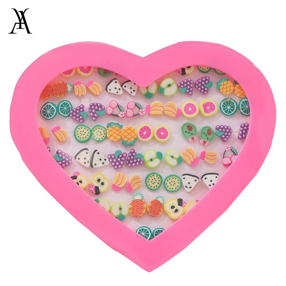 AY(CN) Korean Girls Fruits Earring Set Fashion Clay Kids Cartoon Stud Earrings Jewelry Accessories