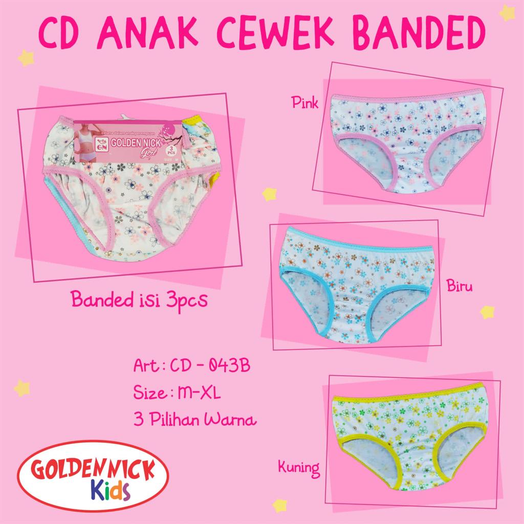 3 Pcs Celana Dalam Anak Golden Nick 043B | Size M L XL | CD Anak Motif | CD Anak Kembang GN 043 B TO