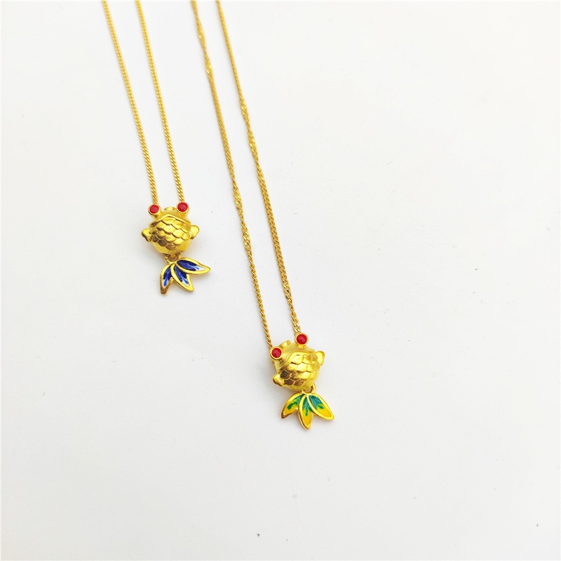 Ladies Necklace 3D Stereo Ikan Mas Kecil Liontin Warna Berlian Kalung Pasangan Hadiah Ulang Tahun Aksesoris Fashion