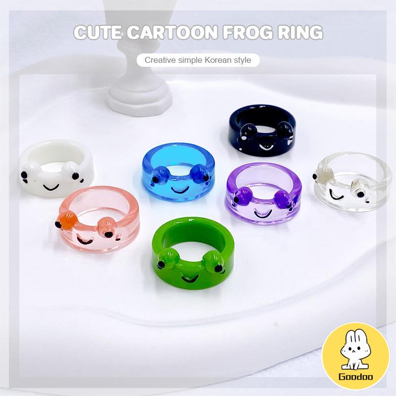 Katak Resin Cincin Warna-warni Kepribadian Hewan Kartun Cincin Jari Lucu -Doo