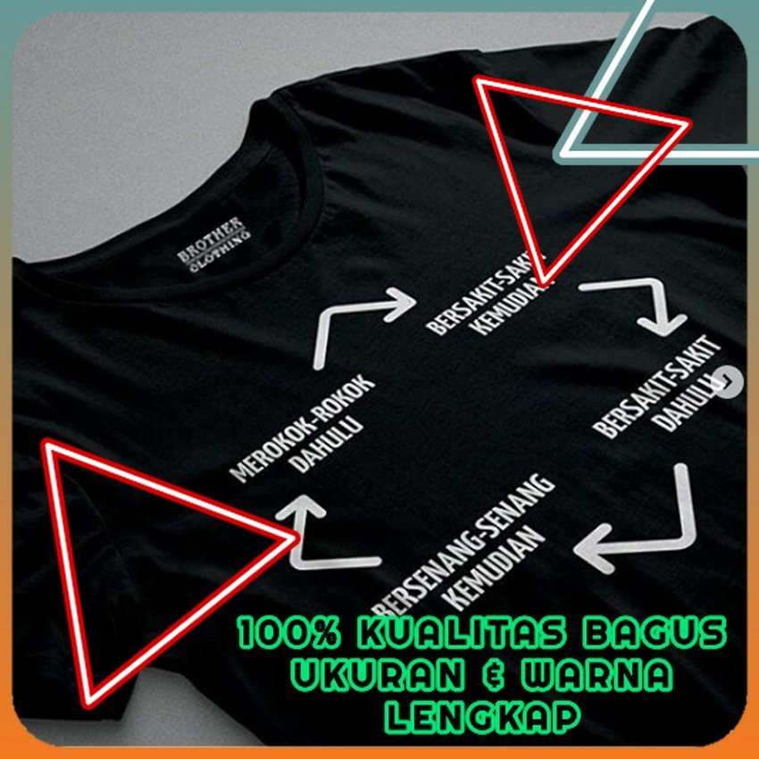 Kaos Tshit Premium Distro Pria Cowok Laki Laki Remaja Dewasa Humor - Diagram Merokok  White - Black 