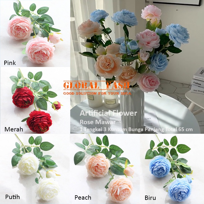 Bunga Mawar 3 kuntum / Bunga Plastik mawar / Tanaman Artificial Bunga / bunga dekorasi