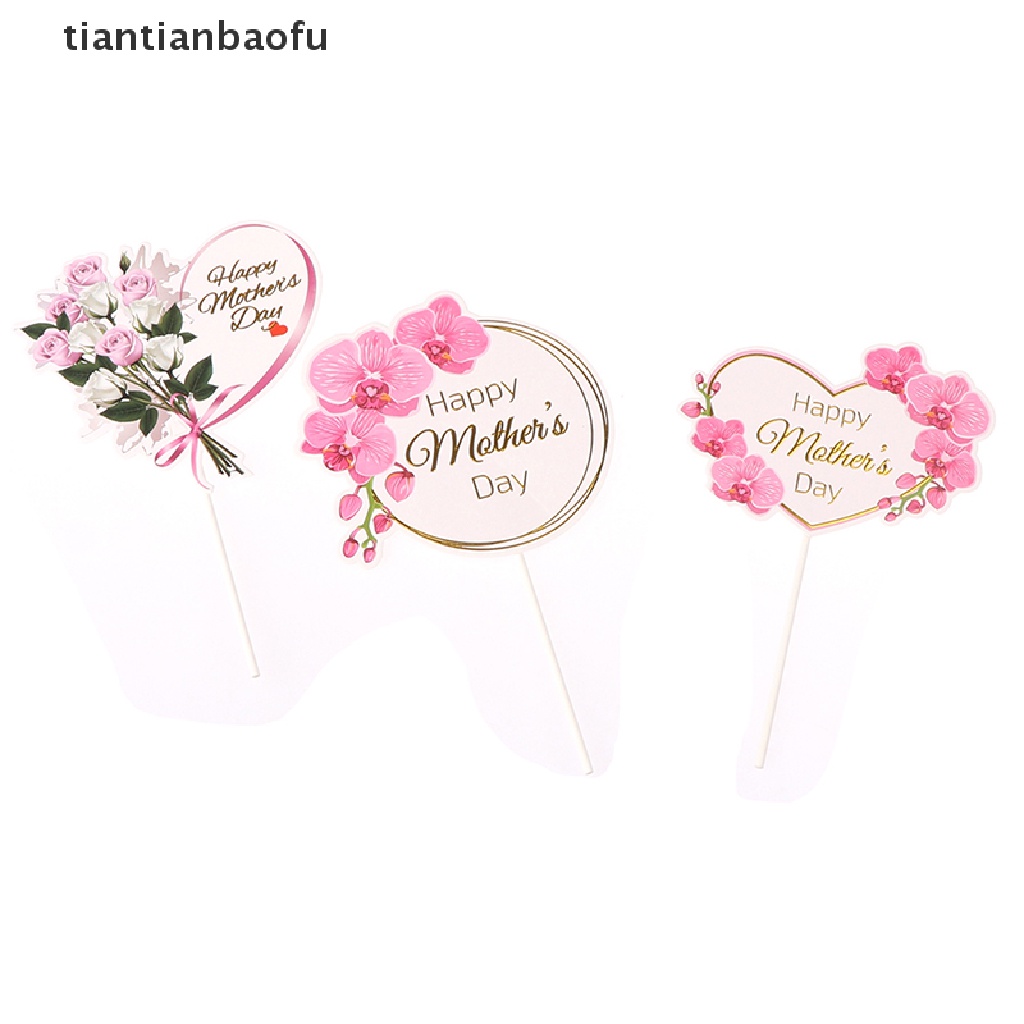 [tiantianbaofu] Hiasan Cupcake Dessert Bunga Hati Happy Mother's Day Birthday Cake Toppers Boutique