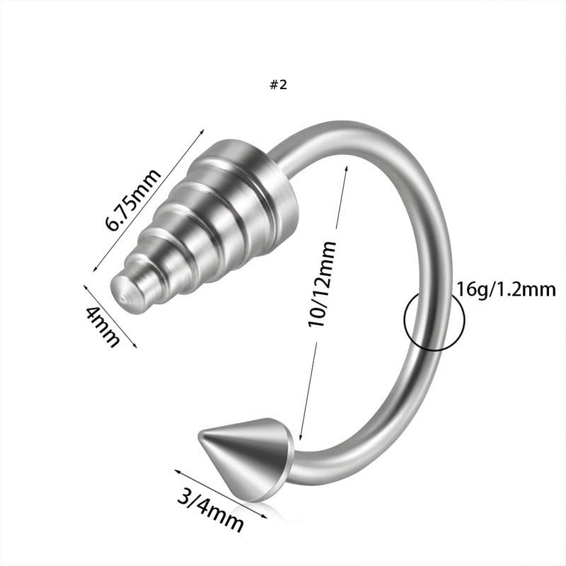 1biji Gaya Punk Spike Tapal Kuda Stailness Steel Lip Ring Cincin Hidung 16Gauge Telinga Lobe Piercing 16Gauge Unisex