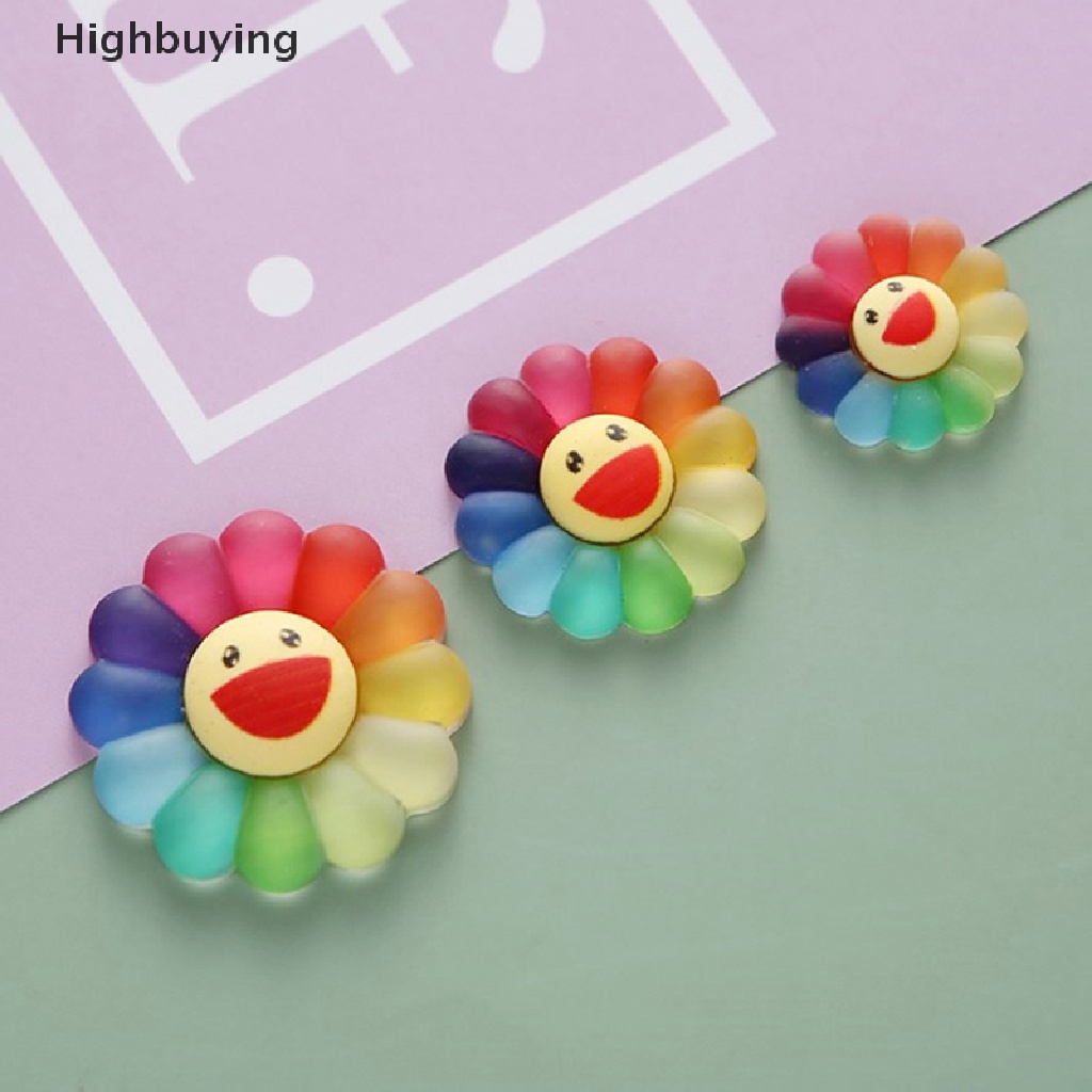 Hbid 10Pcs 3ukuran Colorful Smile Sun Flower Mixed Color Style Flat Back Resins Cabochon Scrapbook 3D Resin Patung Miniatur Glory