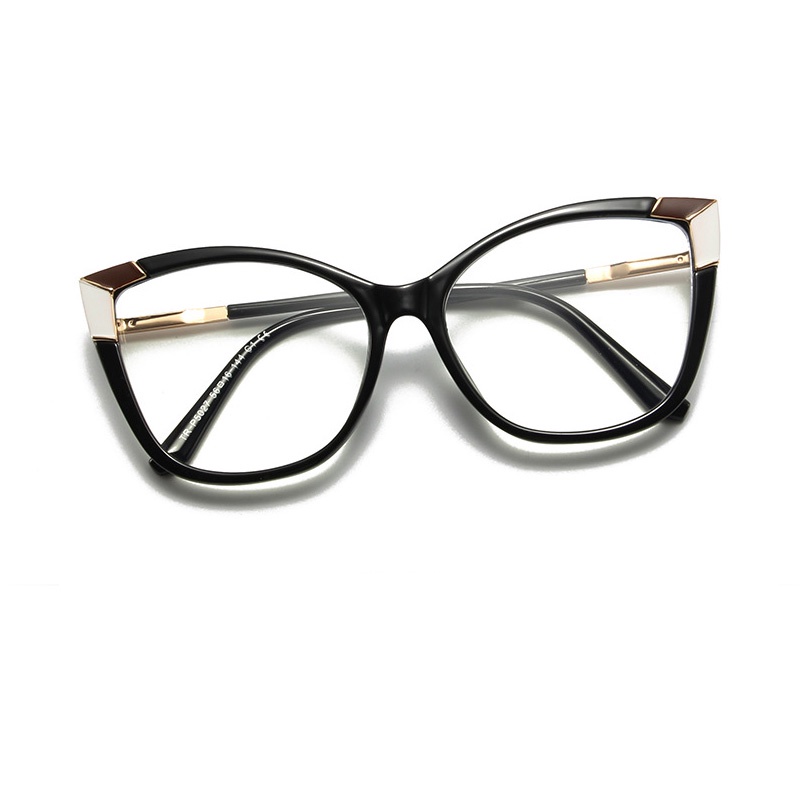 (YUZHU) Western Fashion Oversized Frame Cat Eye Eyeglasses Retro Fashion TR90 Anti-Blue Light Pattern Eyeglasses Untuk Wanita