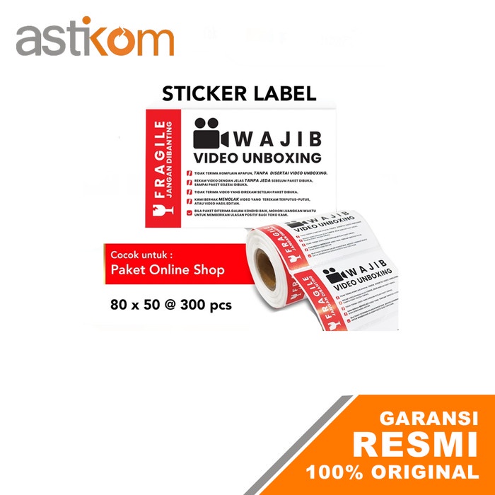 Label Sticker Fragile Wajib Video Unboxing BLUEPRINT 80x50 mm 300pcs