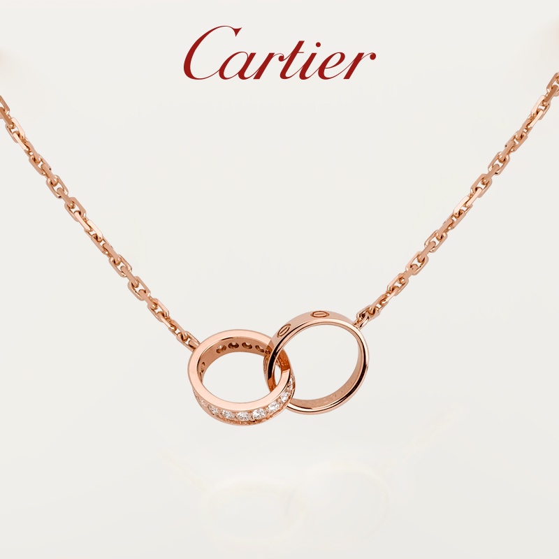 Cartier LOVE Series Diamond Set Double Ring Women's Necklace Diamond 18K gold