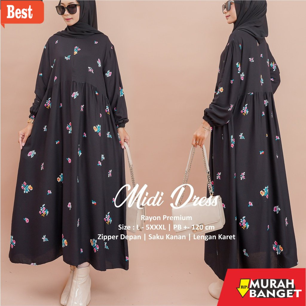 GAMIS SIZE BESAR TERBARU- DIANA MIDI DRESS - GAMIS JUMBO XL XXL XXXL 4XL 5XL LD 110 120 130 140 150 