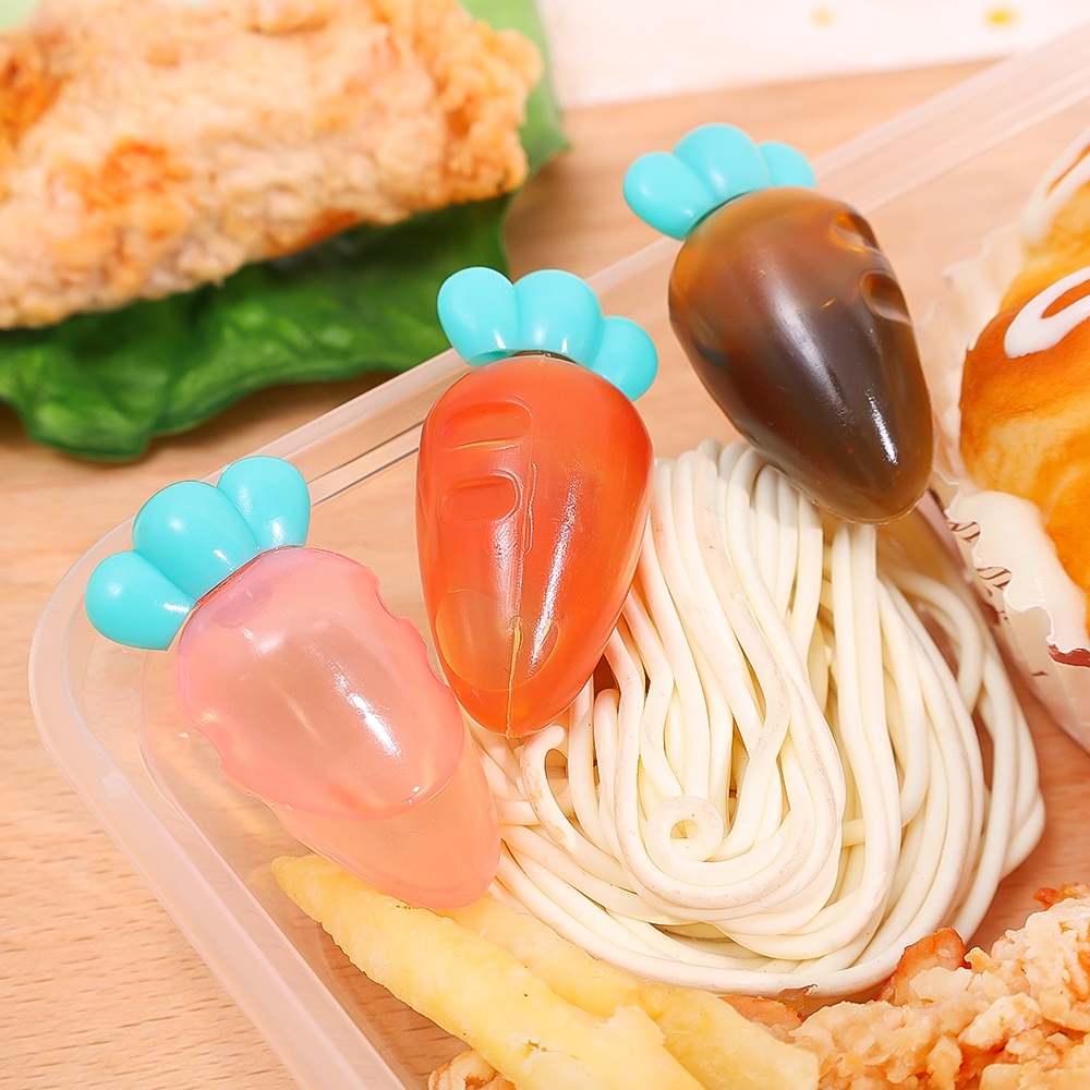 1set Botol Saus Bentuk Kelinci Wortel Plastik Mini Portable Lunch Tomat Salad Sauce Vinegar Squeeze Jar Aksesoris Dapur