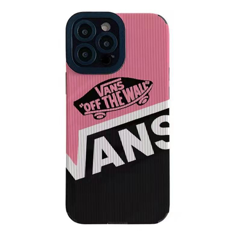 【Lamb Skin】Cool Black and Pink Vans Soft Case for IPhone 6S 7 Plus 8 Plus X XS XR XS Max 11 13 12 14 PRO Max 14 Plus 12 13 Mini Camera Protect Fashion Baolongwish Casing