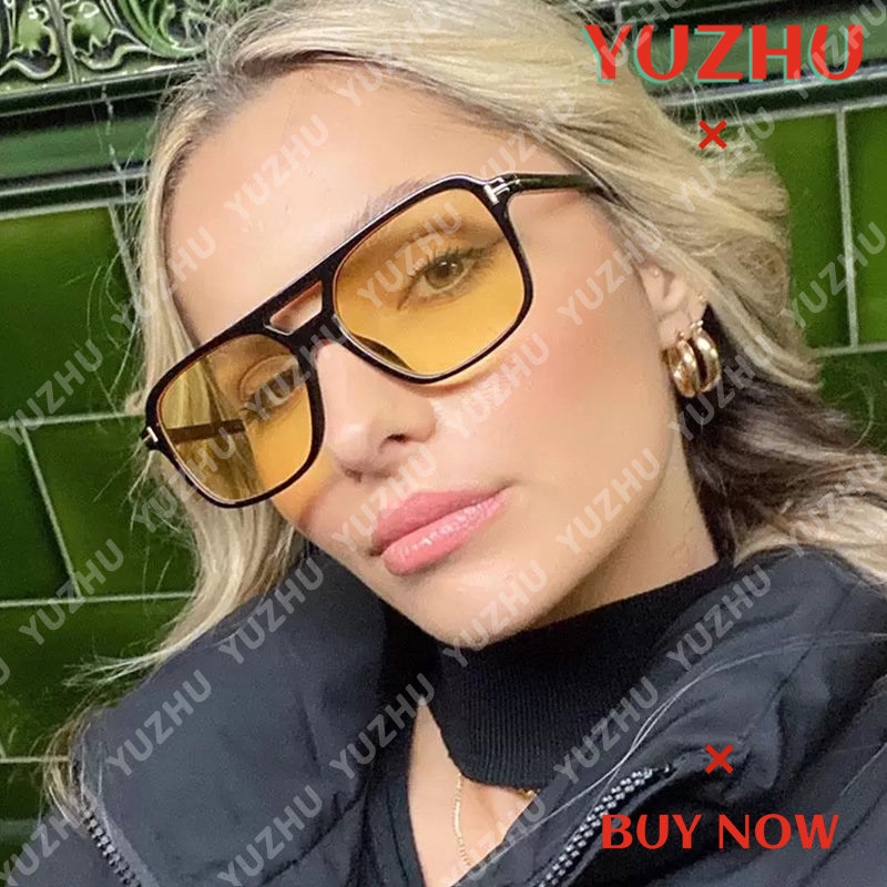 (YUZHU) Retro Mode Warna-Warni T-shaped Double Beam Square Frame Sunglasses Western Fashion Kerai Kacamata Hitam Perempuan