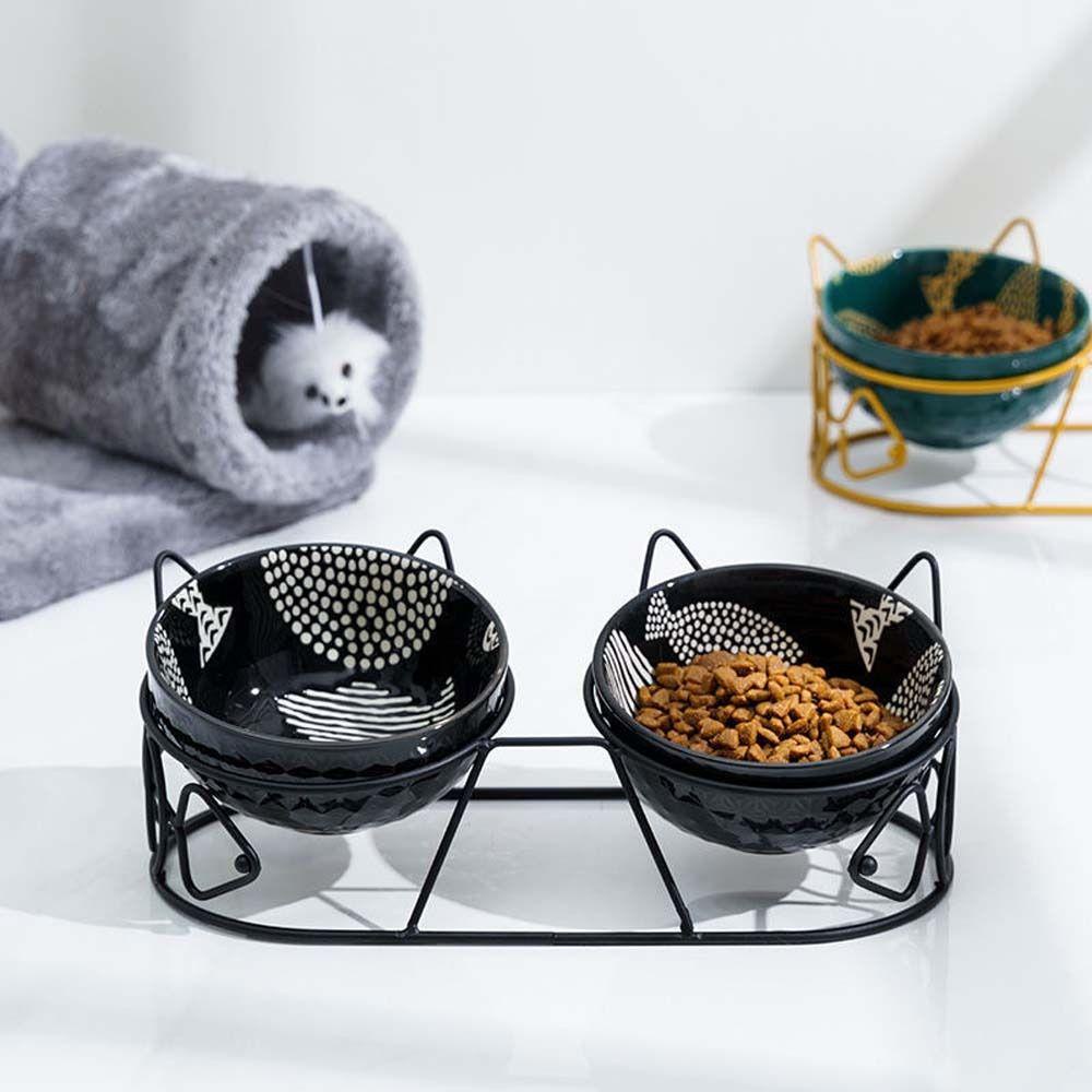 [Elegan] Mangkuk Ganda Kucing Melindungi Tulang Belakang Serviks Tahan Lama Pengumpan Kucing Peminum Mulut Miring Penyimpanan Makanan Untuk Piring Anjing Kucing Pet Feeder Bowl