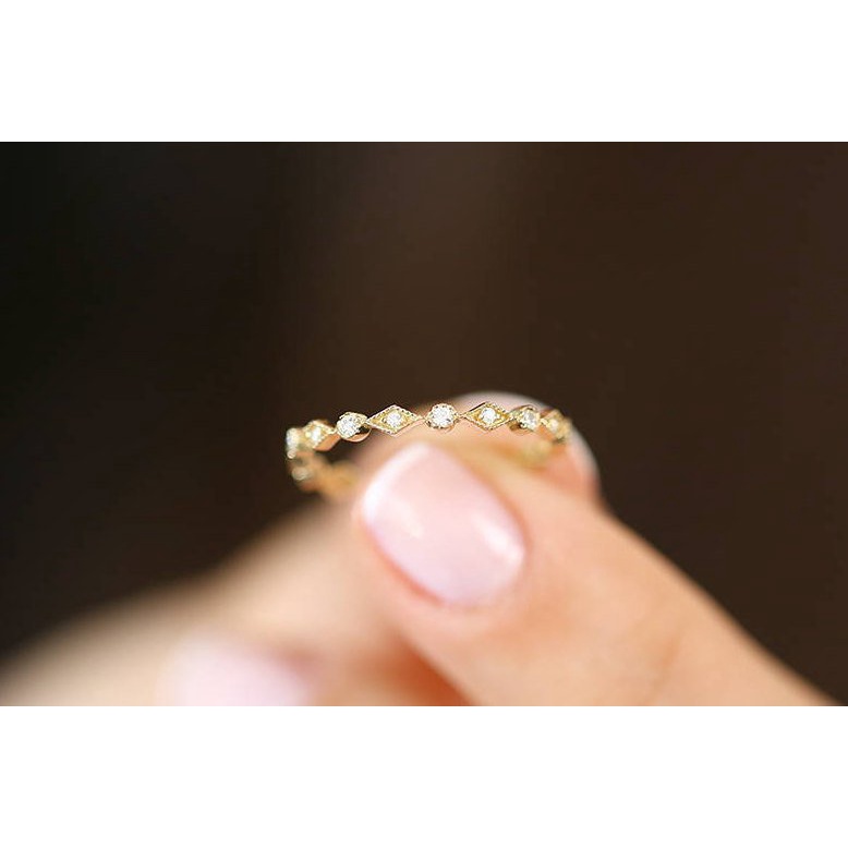 Goldkingdom Fashion Perhiasan Aksesoris Ready Stock Sterling Perak Berlapis Perempuan 14 K Emas Asli Kadar 375 Kecil Rusak Berlian Indah Kecil Segar Gaya Agete Jepang Ekor Cincin Perhiasan