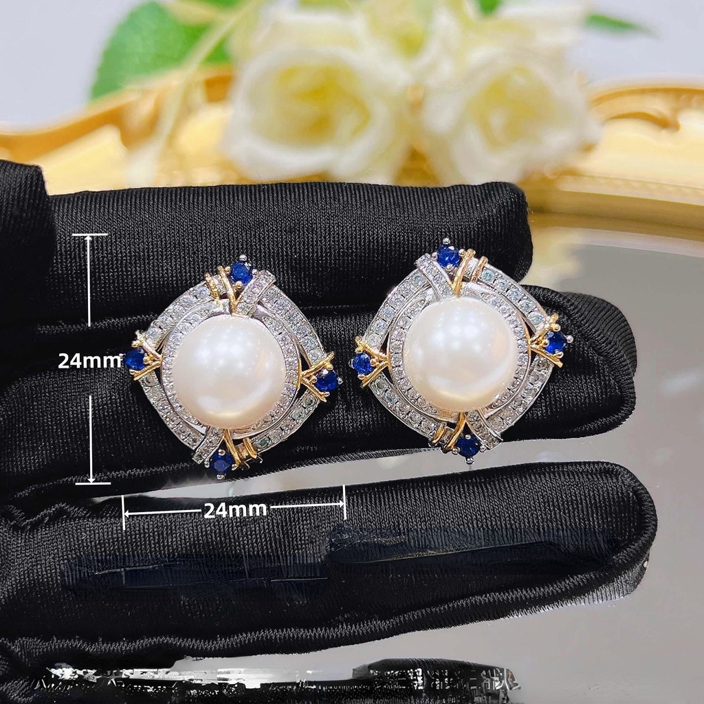 Goldkingdom Aksesoris Perhiasan Fashion Ready Stock French Retro Baroque Pearl Stud Auroral Dazzle Dua Warna Emas Asli Kadar 375 Mabbe Pearl Stud Earrings Perempuan