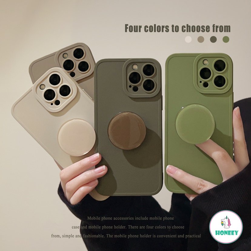 IPHONE Retro Warna Solid Matte Dengan Holder Bulat Case Untuk Iphone14 13 12 11 Pro Max7 8 Plus XS X XR SE Lembut Silikon Bumper Cover