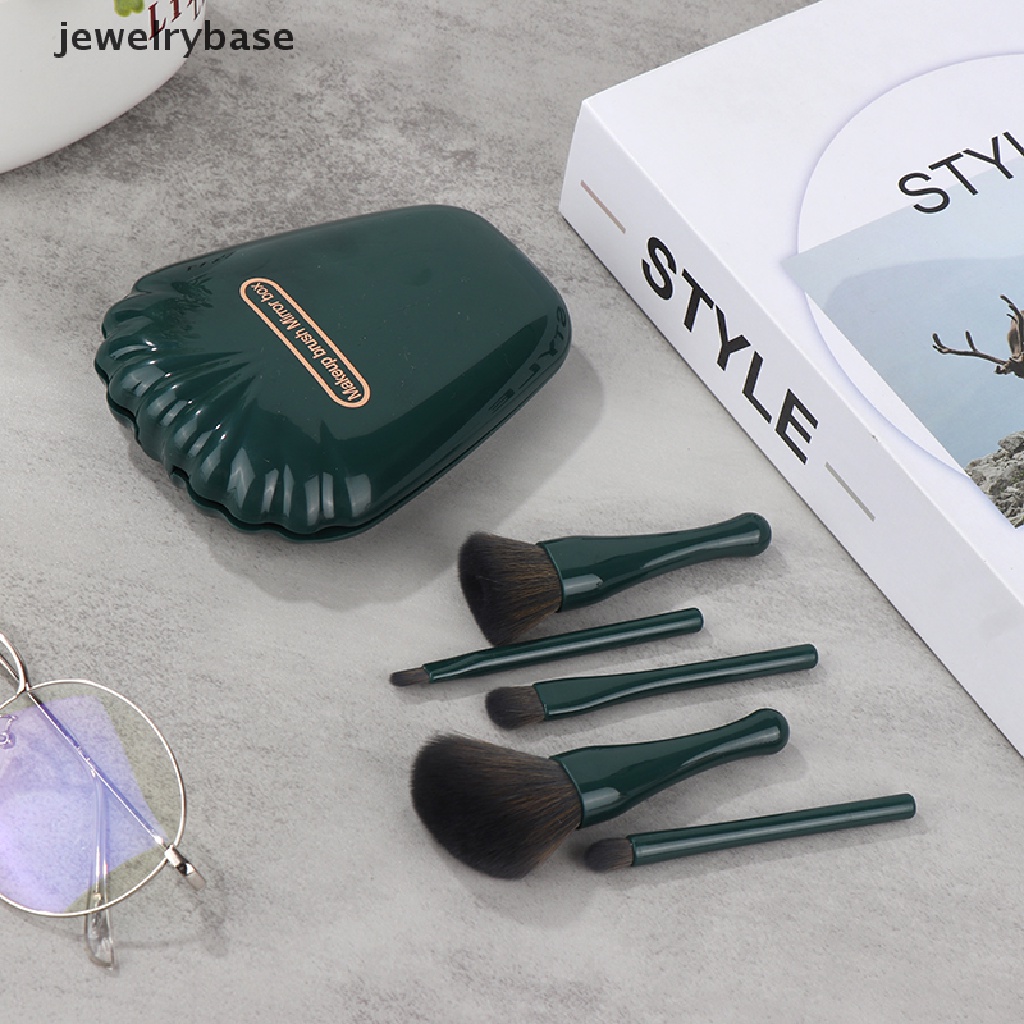 [jewelrybase] 5pcs/set Makeup Brushes Kosmetik Bedak Eye Shadow Brush Dengan Kotak Dan Cermin Butik