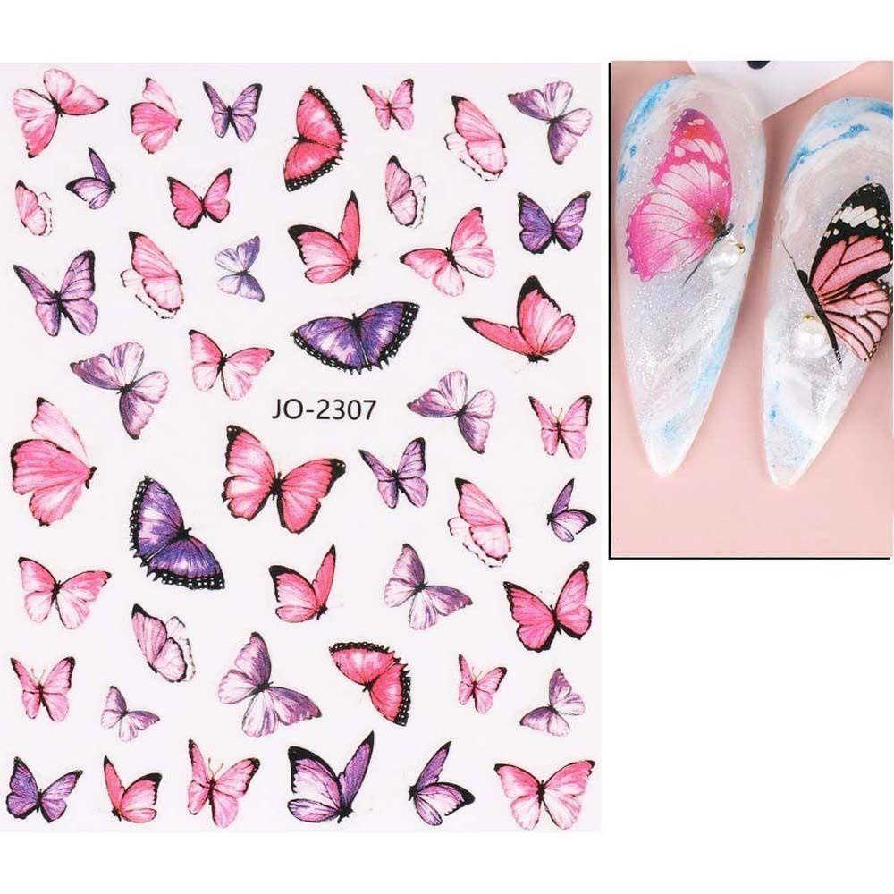 AUGUSTINA Agustina Stiker Kuku Kupu-Kupu Set Wanita Jepang Manicure Aksesoris Ins Style Musim Semi Perekat Diri Nail Art Dekorasi