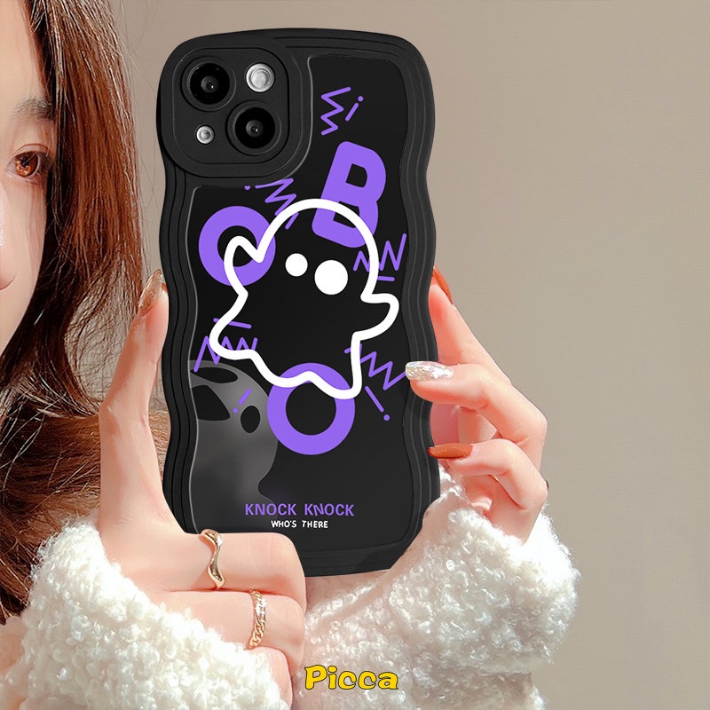 Kartun Hantu Lucu Monster Kecil Casing Realme 10c25s C25 C15 56i C21Y C33 C11 C25Y C35 C12 C30 9i 8 8i 7i 5i 7 5s C20 8Pro C3 C17 C20A 9Pro+9pinggiran Bergelombang Soft TPU Back Cover