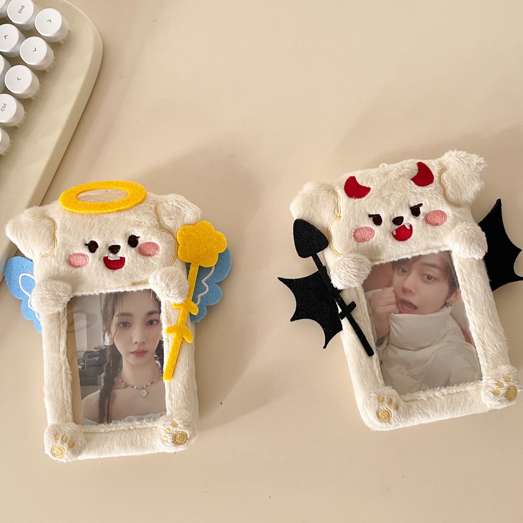 Cute Angel and Devil Plush Card Holder Korea ins Polaroid Goo Card Aidou Photocard Display Liontin