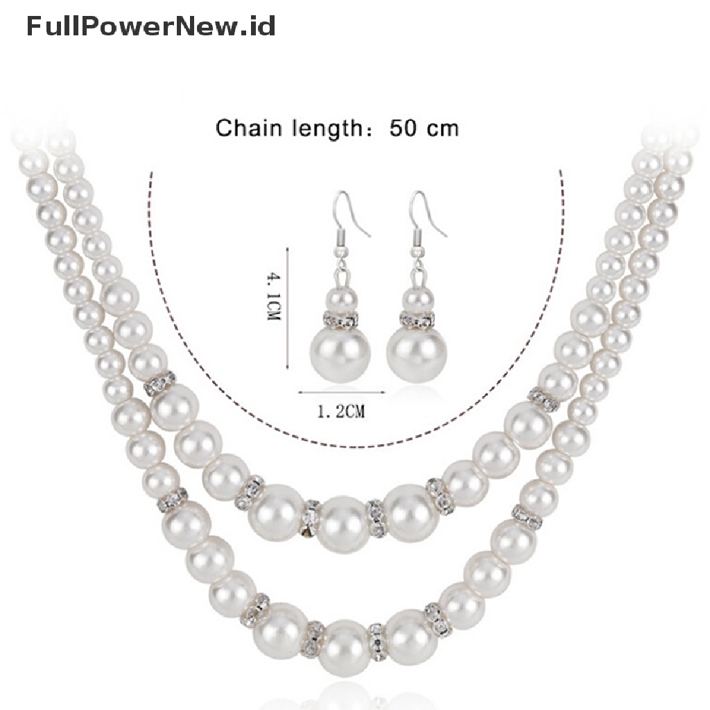 Power Rantai Ganda Mutiara Set Perhiasan Wanita Simulasi Mutiara Kalung Anting Perhiasan ID