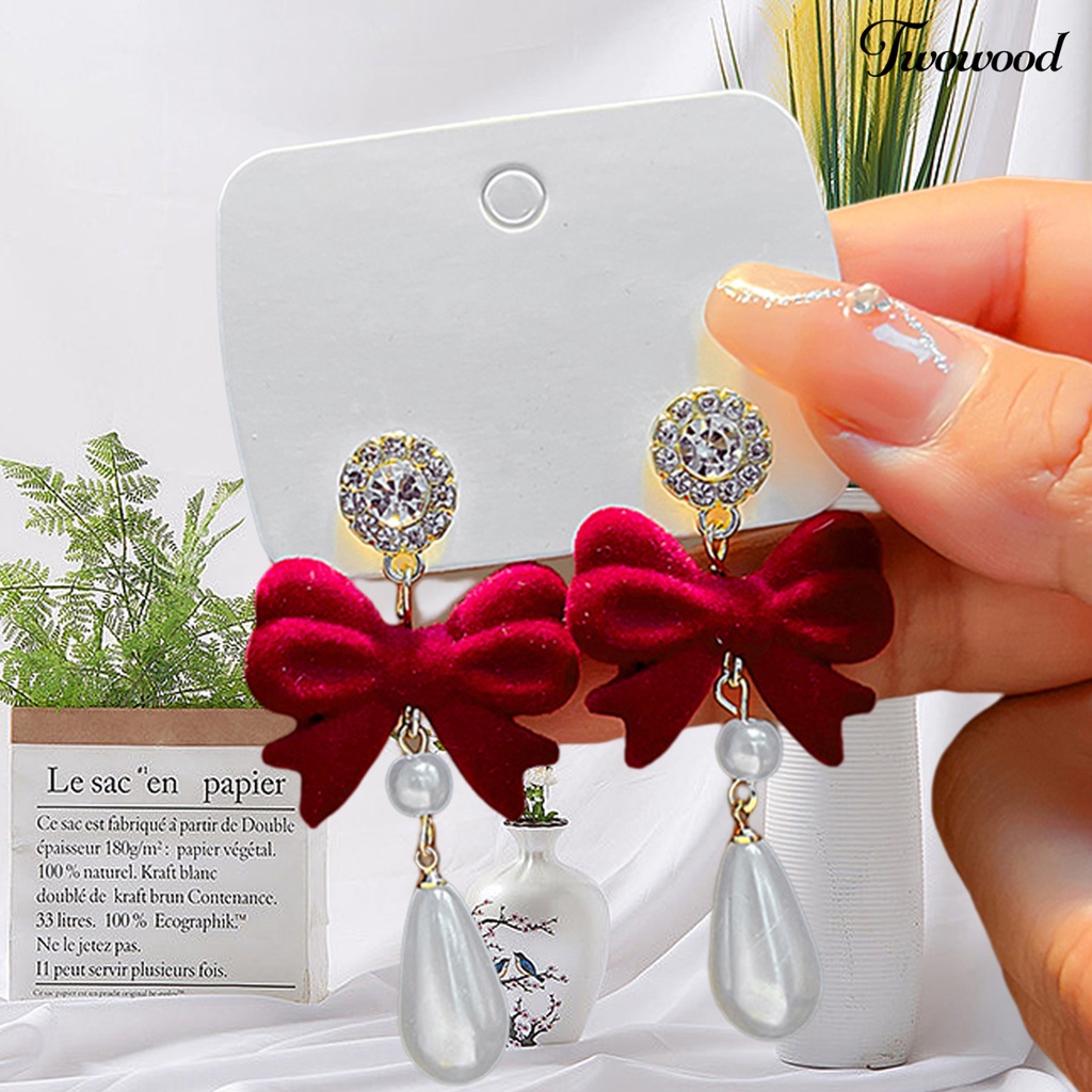 Twowood 1pasang Anting Stud Pola Geometris Gaya Cina Temperamen Liontin Electroplating Dekorasi Fashion Item Merah Meriah Perempuan Anting Aksesoris Pakaian