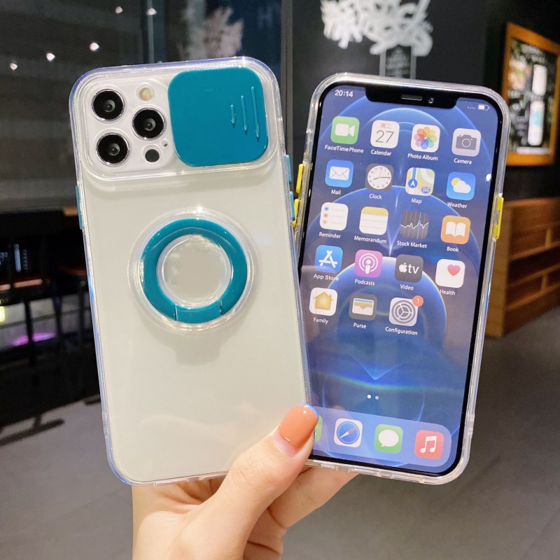 IPHONE 2.0mm Colorful Push Window High TPU Transparan Bracket Phone Case Untuk Iphone11 12 13 Pro Max