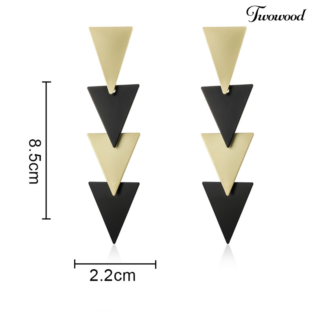 Twowood 1pasang Anting Menjuntai Kepribadian Berlebihan Mix Warna Liontin Geometris Dekorasi Segitiga Elektroplating Panjang Menjuntai Anting-Anting Perhiasan Aksesori