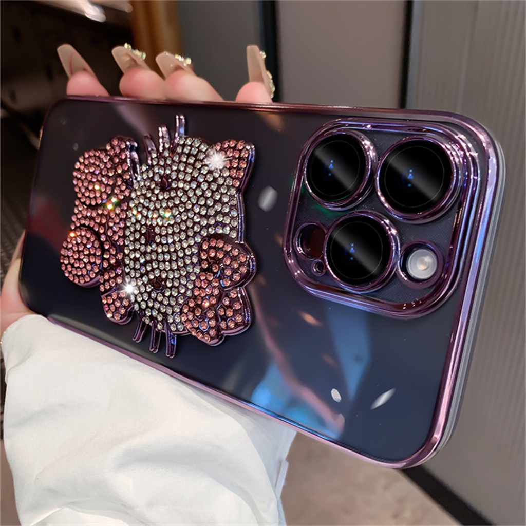 Casing Lensa Proteksi Kamera Mewah iphone 14 pro Max13 12 pro max Case14 plus promax premium 3D diamond hello kitty Bening shockproof soft case