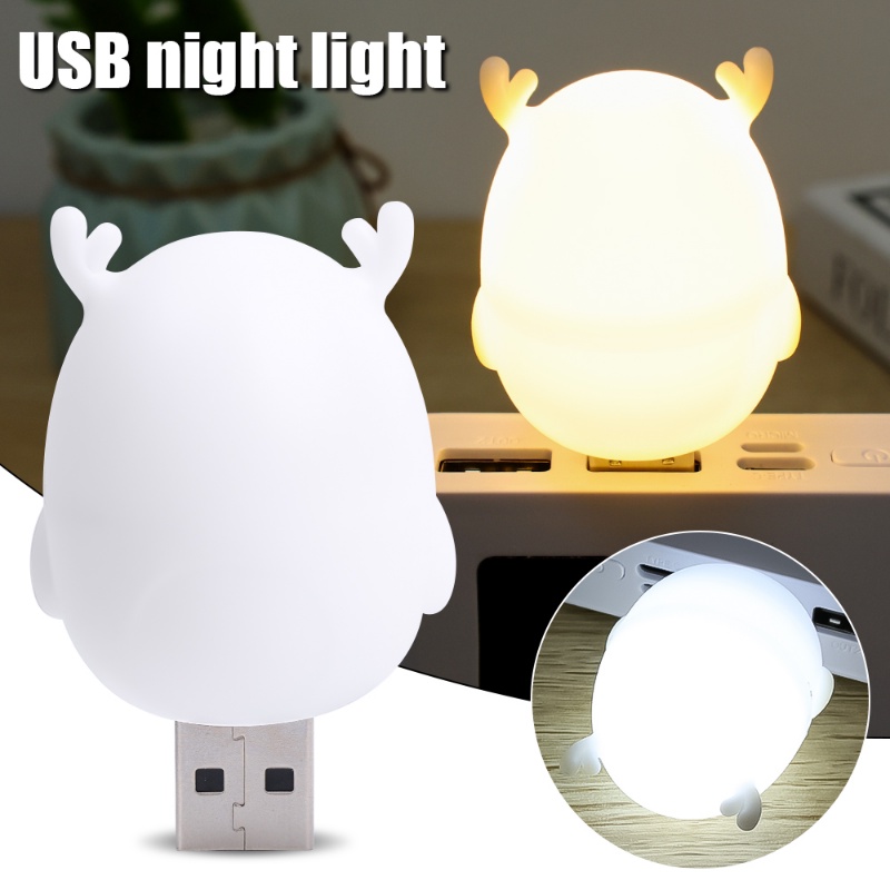 Multi-fungsi Kamar Tidur Lucu Hangat/Putih LED Bayi Rusa Lampu Malam USB Charging Lamp Pelindung Mata Membaca Lampu Hias