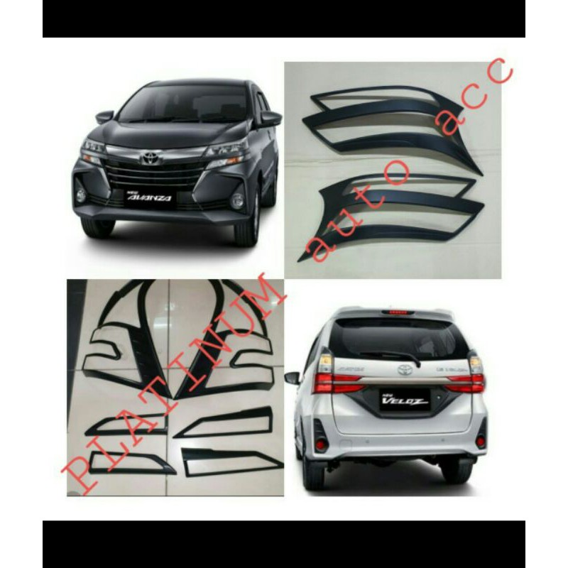 paket Garnish cover Lampu Depan dan belakang avanza veloz 2019-2021 hitam Doff Variasi mobil