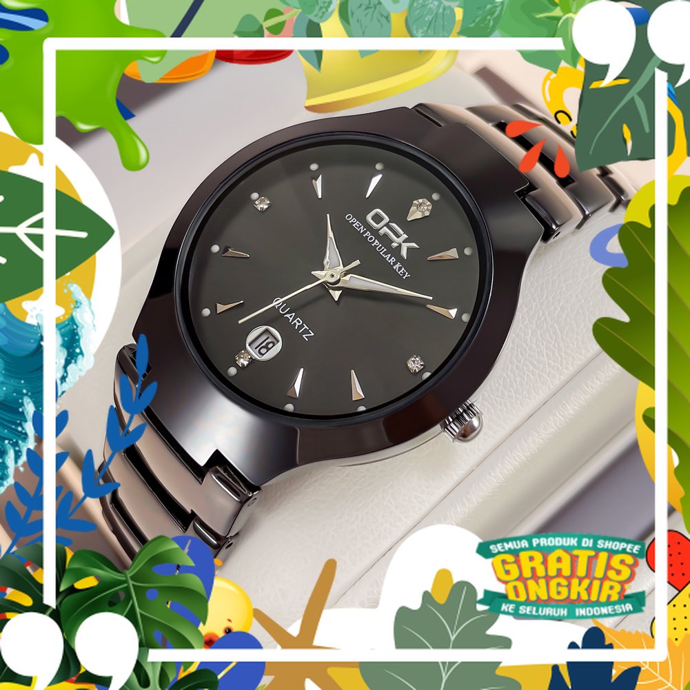 Black white / OPK Jam Tangan Pria Original Cowok Analog Anti Air Bisnis Kuarsa Jam Tahan Air