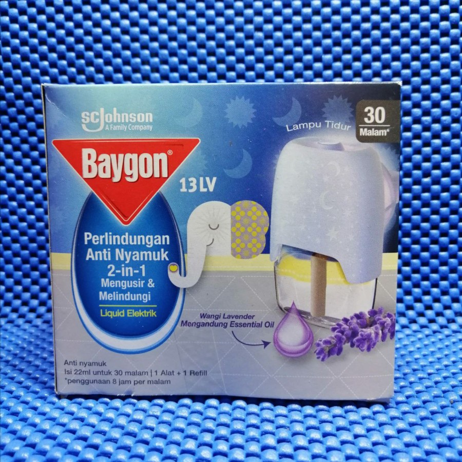 BAYGON LIQUID ELEKTRIK LAVENDER 22ML + ALAT BAYGON LIQUID ELEKTRIK WANGI LAVENDER 22ML 30 MALAM