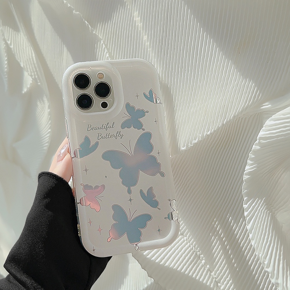 IPHONE Korea Berongga Keluar Kupu-Kupu Dengan Kartu Laser Silikon Case Untuk Iphone14 11 12 13 PRO MAX Casing Cover Pelindung AT0092