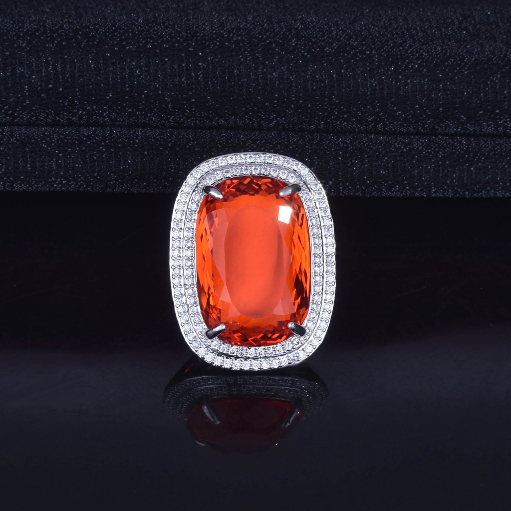 Goldkingdom Fashion Perhiasan Aksesoris Ready Stock Eropa Dan Amerika Baru 20x30mm Berlebihan Lemak Persegi Padparadscha Royal Biru Sarang Burung Potongan Warna Terbuka Harta Cincin