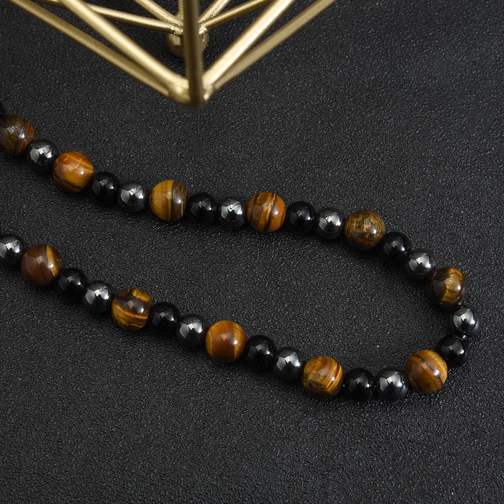 1pc 50 cm Manik-Manik Kalung Vintage Tiger's Eye Batu Hematite Obsidian Kalung Baru Fashion Bulat Pria Kalung Perhiasan Masa Kini fojavascript: r Wanita Dan Pria