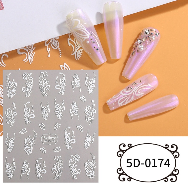 Siy 5D Pola Berongga Perekat Diri Renda Bunga DIY Acrylic Nail Art Dekorasi Stiker