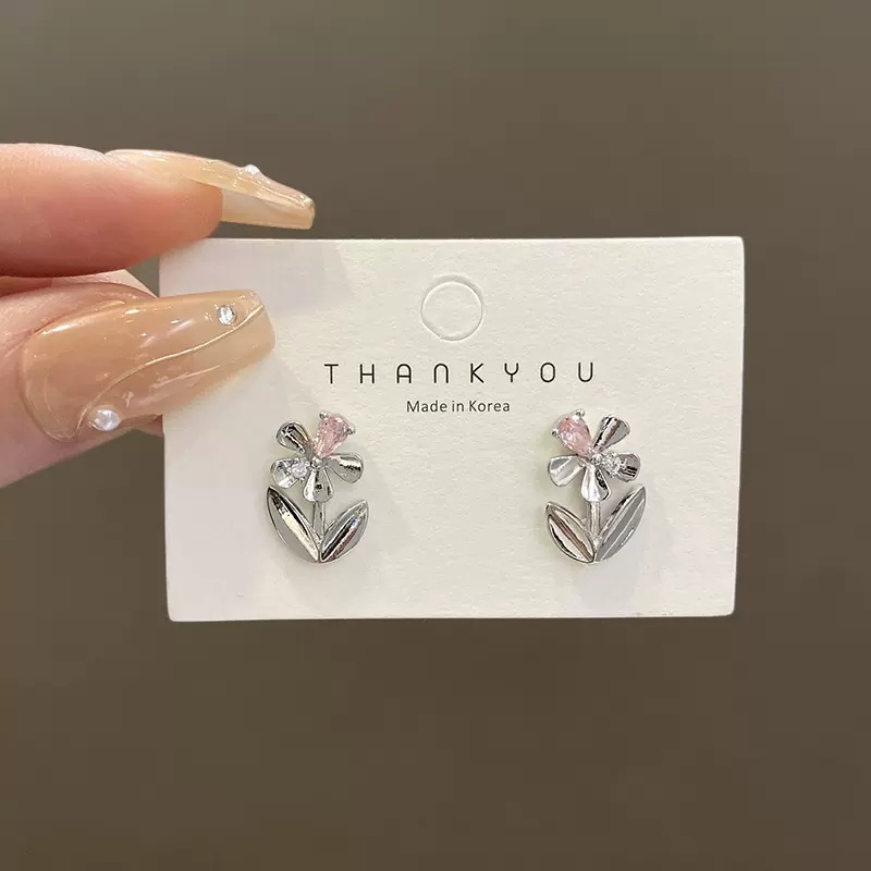 Kami Bunga Keren Manis s925 Perak Glossy Zirkon Bunga Stud Anting-Anting Untuk Wanita Perempuan Y2K Logam Bunga Pernyataan Anting-Anting Chic Telinga Perhiasan