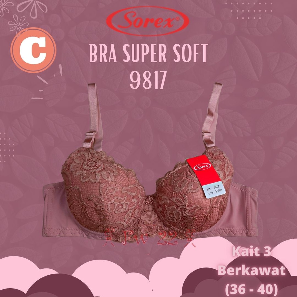 Bra Sorex 9817 Cup C Berbahan Katun Lembut dengan Kawat dan Brukat yang Cantik serta Busa Tipis