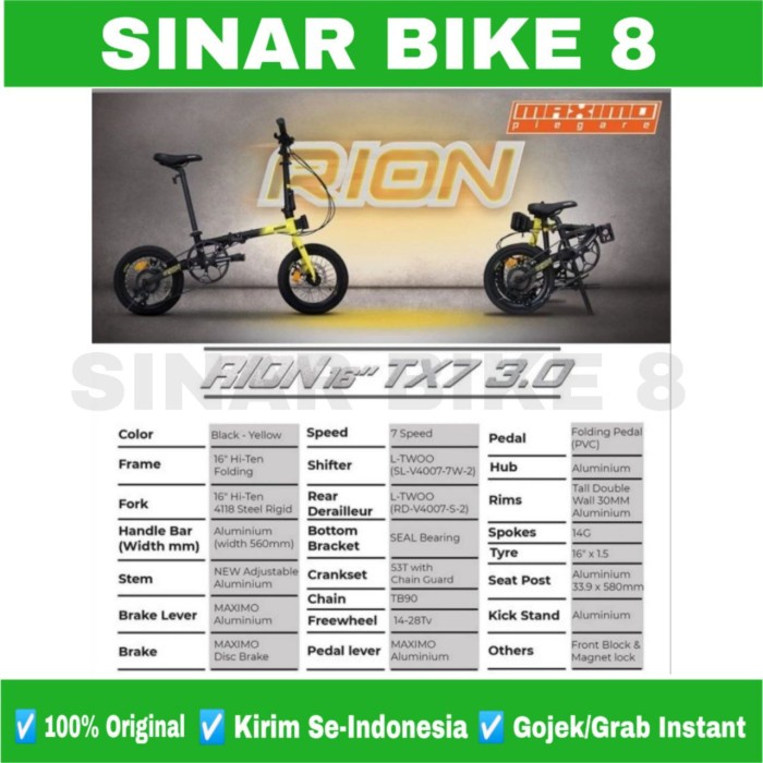 Sepeda Lipat Ukuran 16 inch MAXIMO Piegare RION TX7 3.0