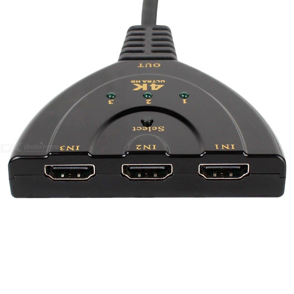 HDMI Switch 3 Port 4K Ultra HD TV Switcher 3 Input 1 Output