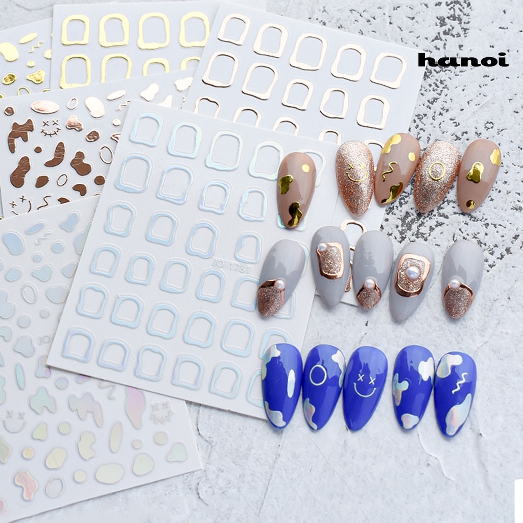 Hi Stiker Kuku Pola Tidak Teratur Warna Hidup Mengkilap Efek Visual Kuat Lengket Bingkai Kertas Hias Perekat Diri Berkilau DIY Nail Art Decal Nail Supplies