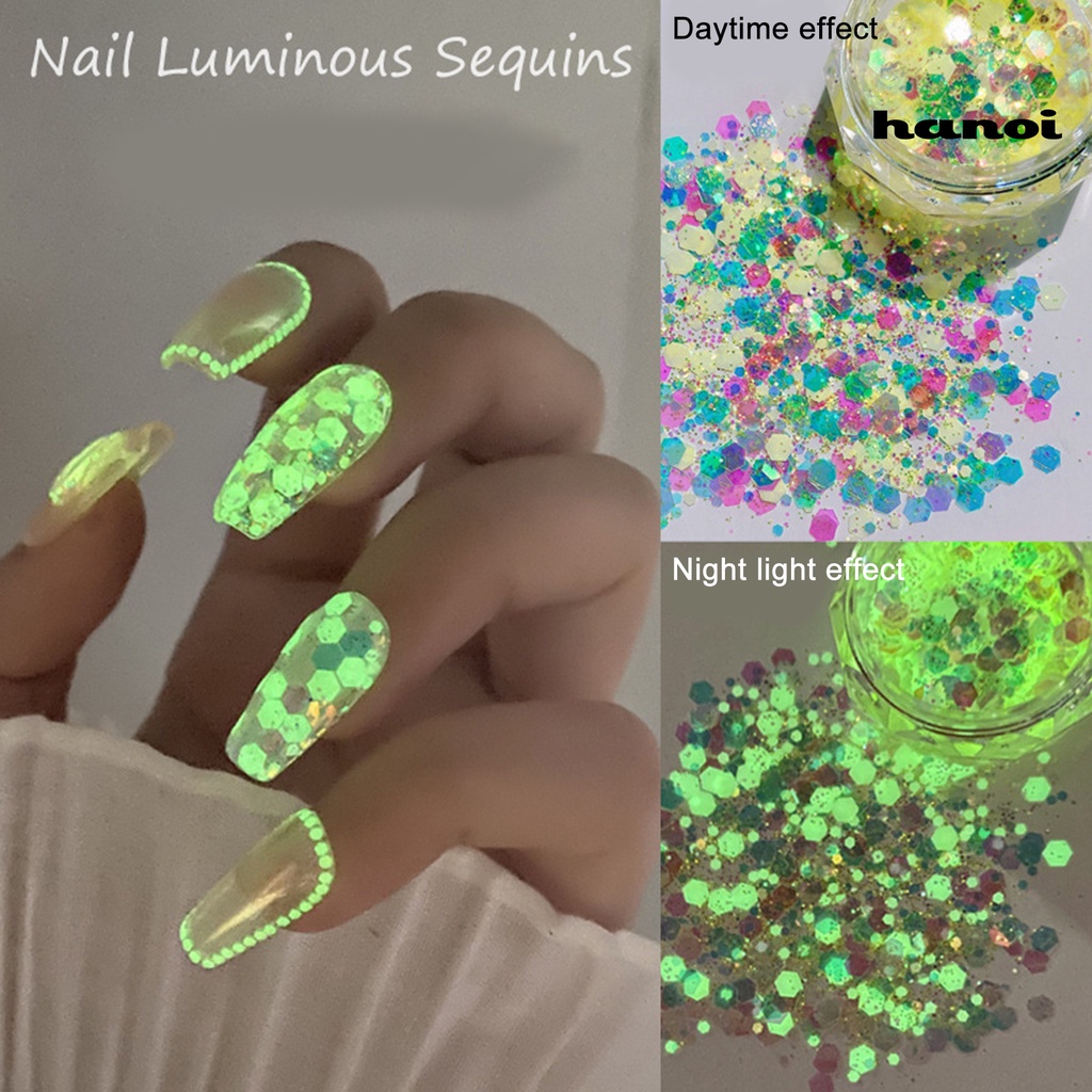 Hi 1kotak Luminous Nail Sequin Wanita Neon Kuku Glitter Flake Nails Art Dekorasi Manicure Aksesoris Untuk Digunakan Di Rumah