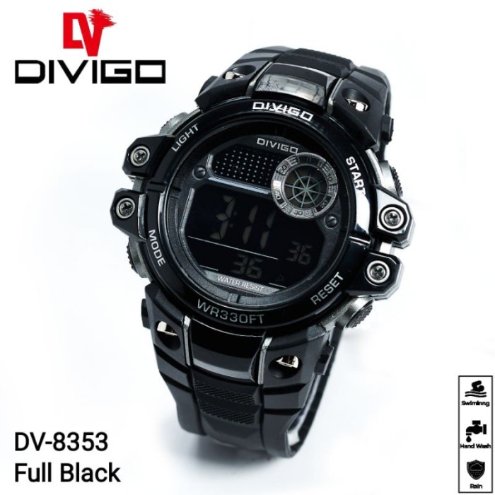 Divigo Jam Tangan Pria DIVIGO DV-8353 Digital Original Strap Rubber - Full Black