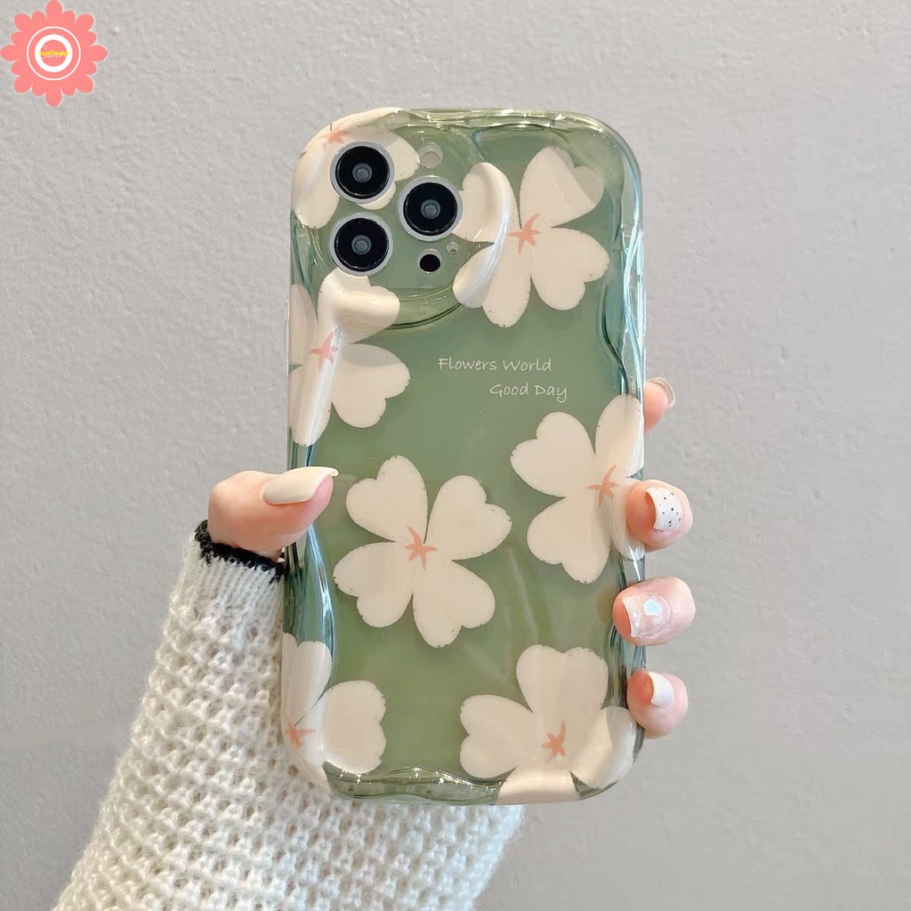 IPHONE Casing Bunga Segar Tepi Melengkung Bergelombang 3D Kompatibel Untuk Iphone11 Pro Max14 13 12 XR 6s 6 7 8 Plus 7plus X XS Max SE 2020 Tpu Lembut Shockproof Airbag Glossy Floral Cover